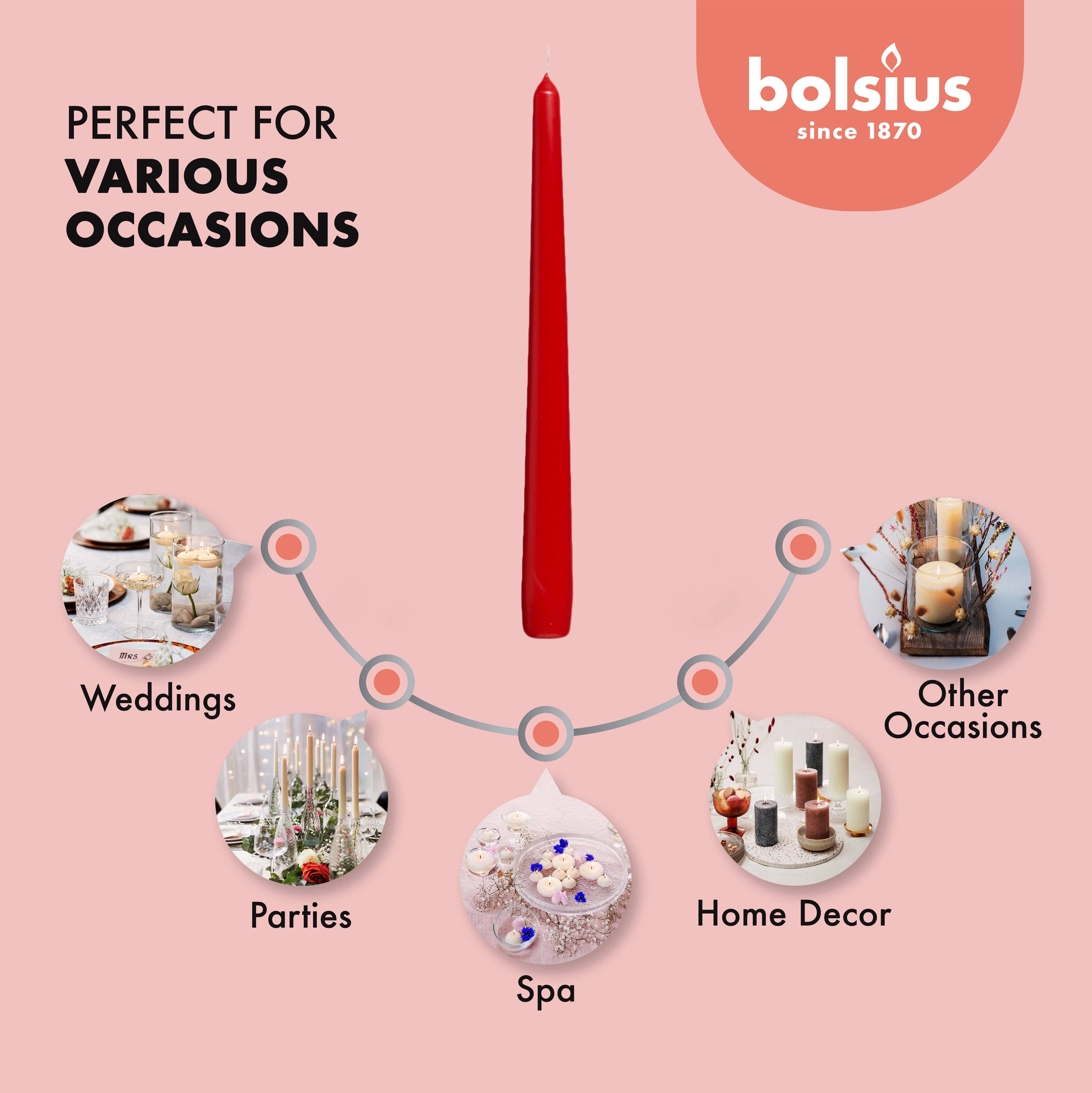 BOLSIUS - Wholesale Taps toelopende kaars/kandelaar - BOLSIUS hoge kegelkaarsen van 25 cm, set van 4 – decoratief, gekleurd, geurloos54