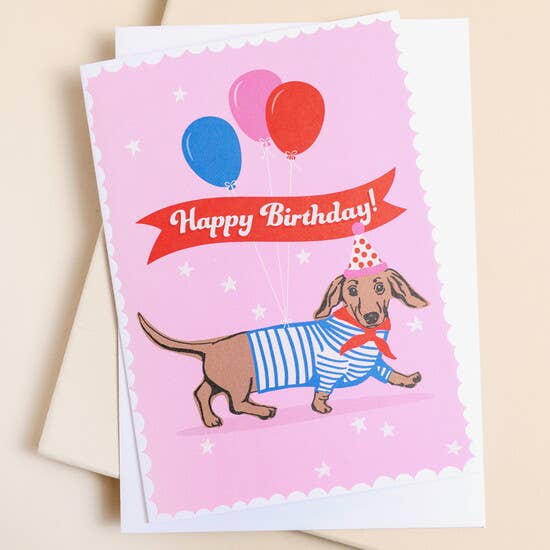 Sausage Dog Birthday Card for wholesale by Lisa Angel