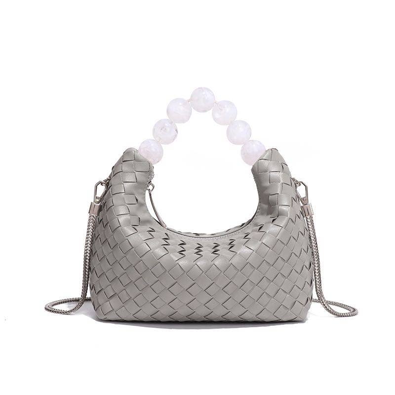 PEACH ACCESSORIES - Wholesale Shoulder Bag - Women's - Woven Tote Bag with Beaded Handle B22075