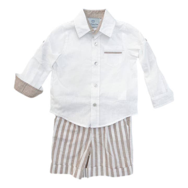 Conjunto de pantalones cortos y top de lino a rayas Ashton para venta al por mayor de Petite Maison Kids