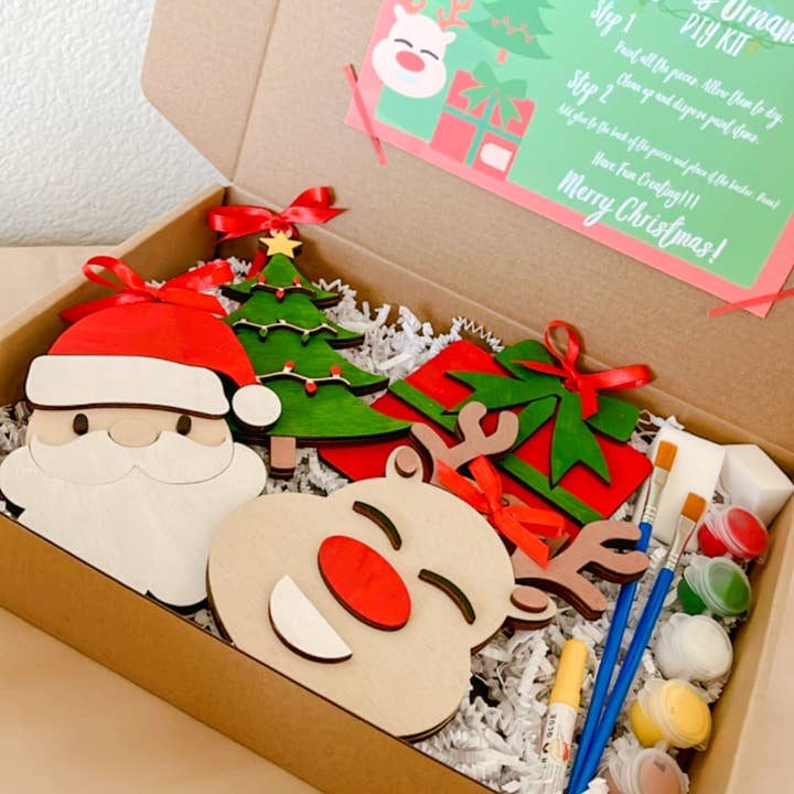 OBX Prep - Wholesale DIY Craft Kit - Christmas Kids' Ornament DIY Painting Kit w Santa, Reindeer,6