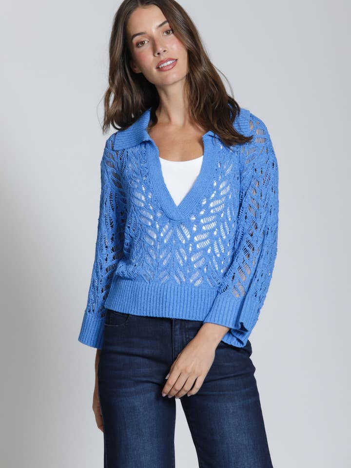 Leafy Polo Knit- Cobalt Blue for wholesale by APNY