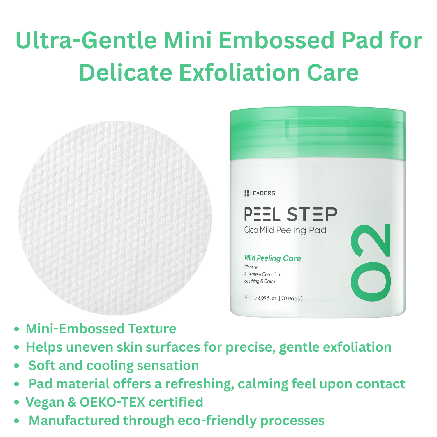 Leaders Cosmetics USA - Wholesale Facial Exfoliant/Scrub - PEEL STEP Cica Mild Peeling Pad3
