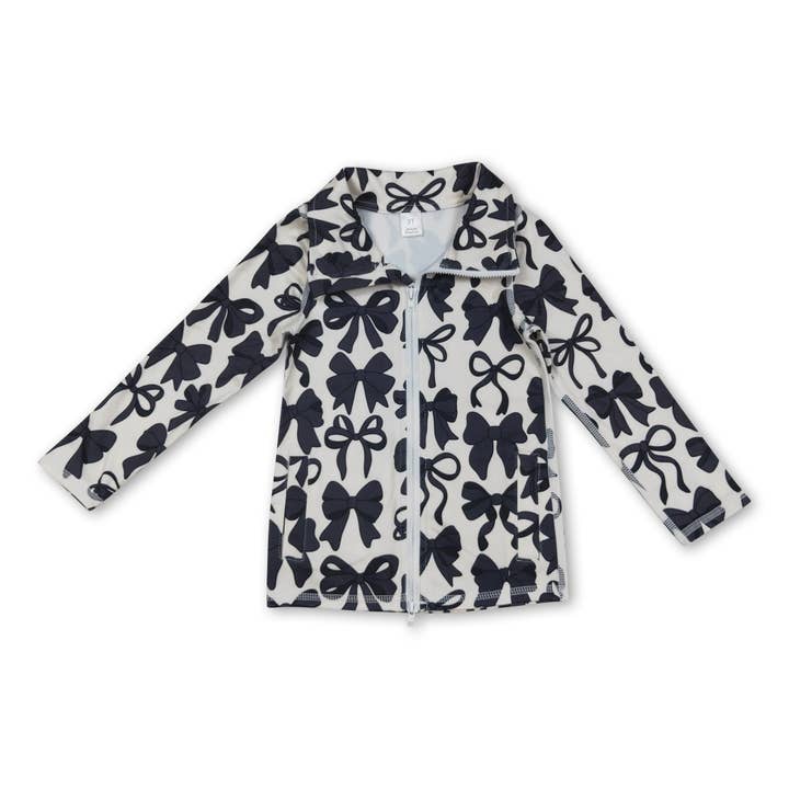 Haut de yoga pour filles à manches longues avec nœud noir et fermeture éclair pour la vente par Yawoo Garments