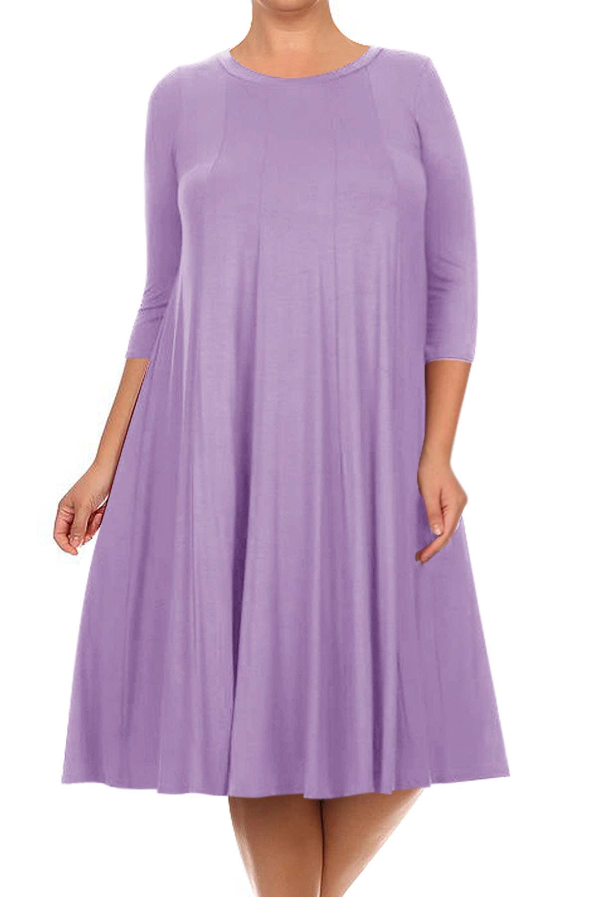 MOA COLLECTION - Vente Robe – femme - Robe plissée trapèze décontractée à manches 3/4 pour femmes de grande taille10