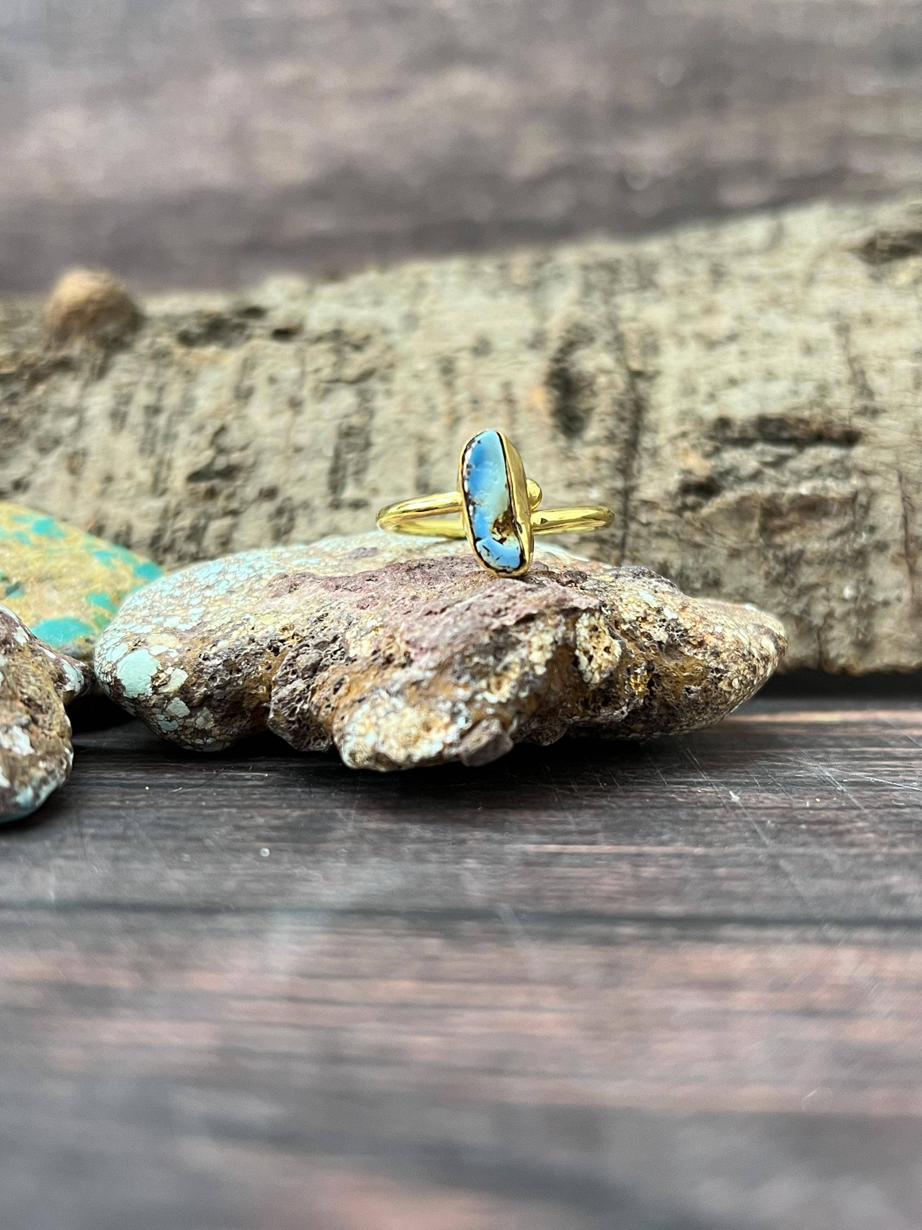 Nizhonitradersllc - Wholesale Cocktail/Statement Ring - “The Golden Collection” Natural Golden Hills Turquoise Adjustable Ring2