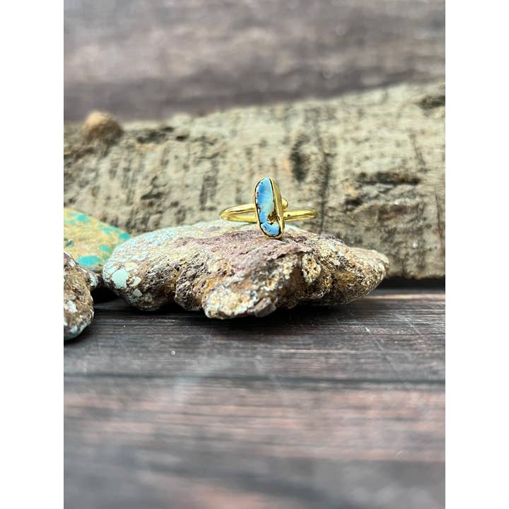 Nizhonitradersllc - Wholesale Cocktail/Statement Ring - “The Golden Collection” Natural Golden Hills Turquoise Adjustable Ring2
