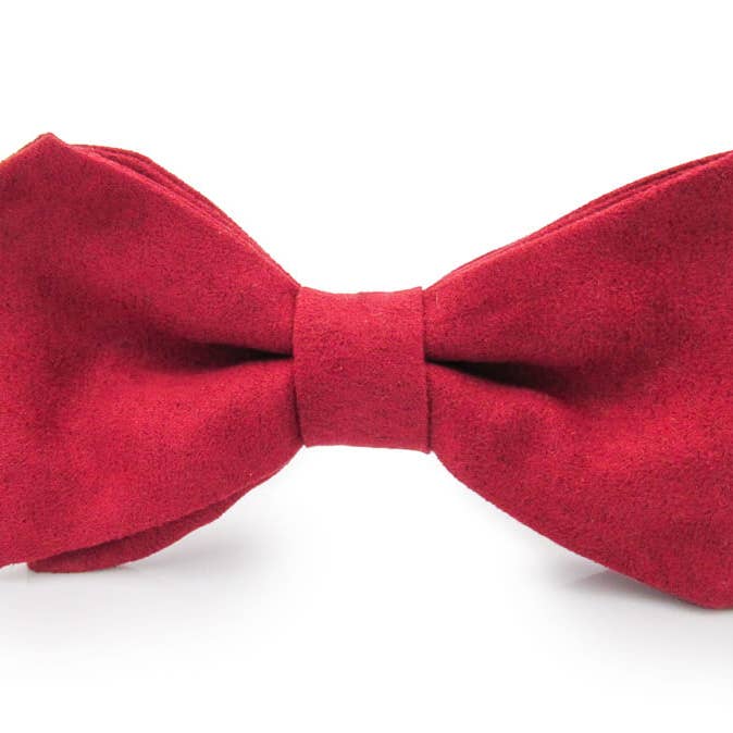 Crimson Red Faux Suede Pre-Tied Bow Tie for wholesale by Oh, Heart!