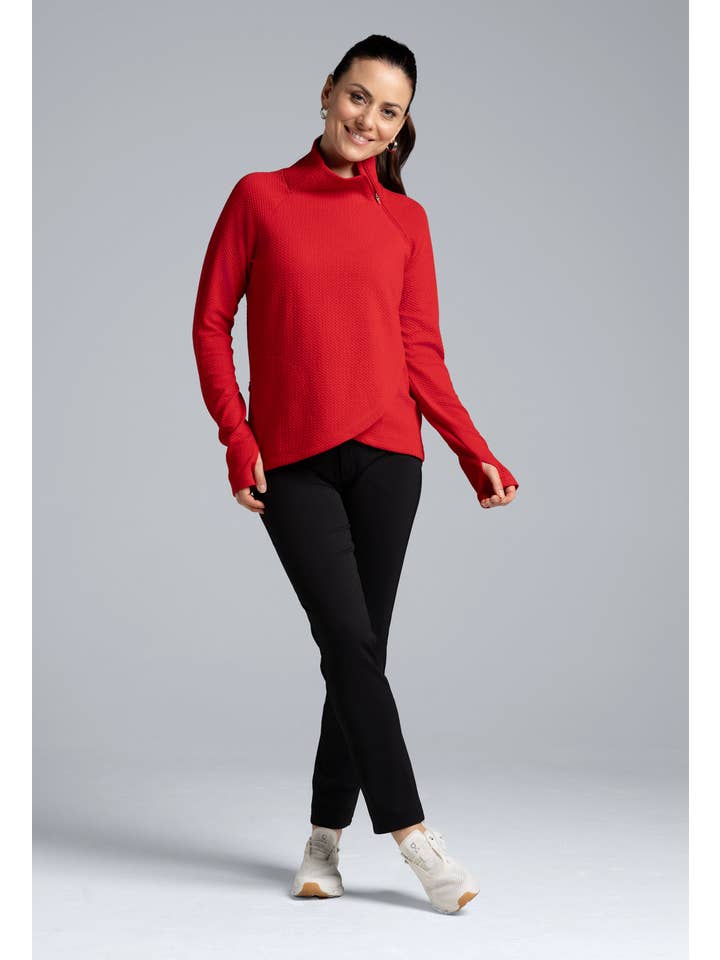 IBKÜL - Wholesale Sweatshirt - Women's - Solid Popcorn Stitch Asymmetrical Zip Pullover 2.027