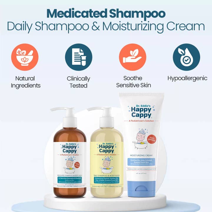 Happy Cappy - Wholesale Bath & Body Set - Baby - 3 Step Baby Skincare Routine Bundle to Manage Cradle Cap and Eczema (FREE Beanie Brush)9