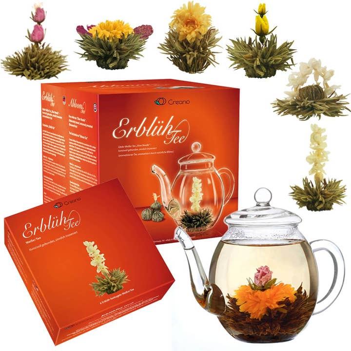 Creano - Wholesale Loose Tea - Creano tea flowers mix - gift set “Blossom Tea” with glass jug1