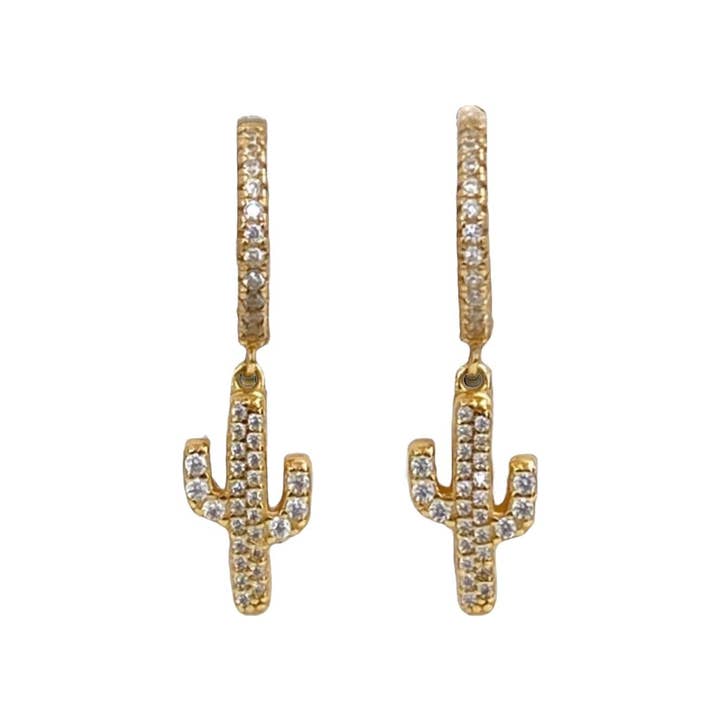 BOUCLES D'OREILLES HUGGIE PAVÉ CACTUS pour la vente par Sugar Bean Jewelry