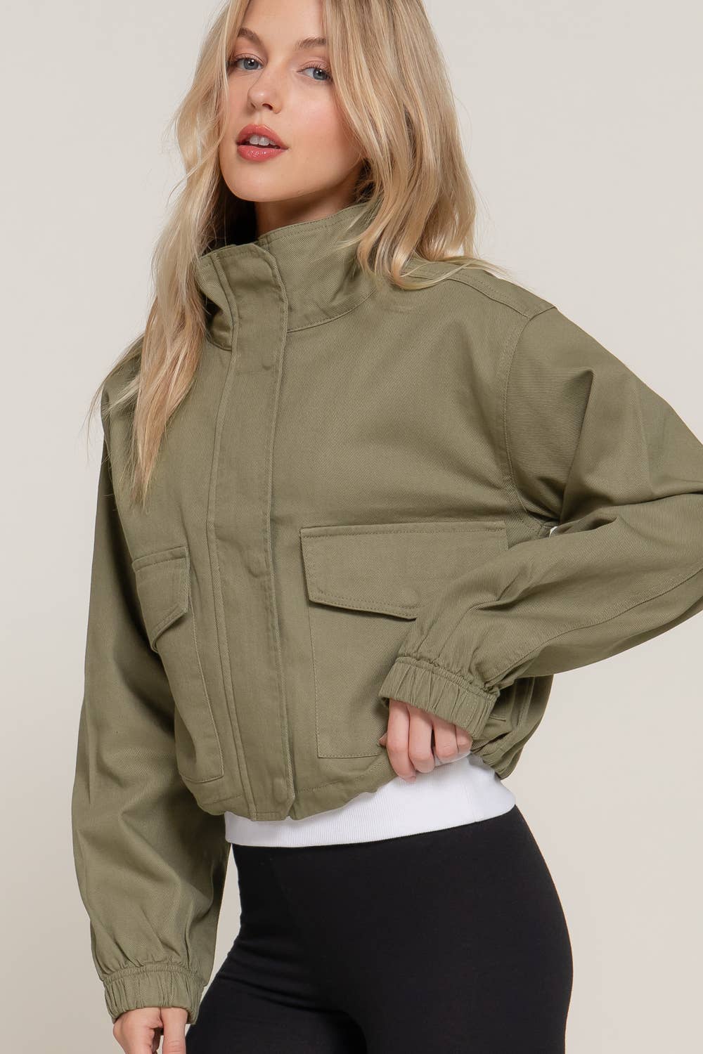 Active Basic | Active USA – wholesale Jacket – Women's – Long Sleeve High Neck Zip Up Short Twill Jacket12