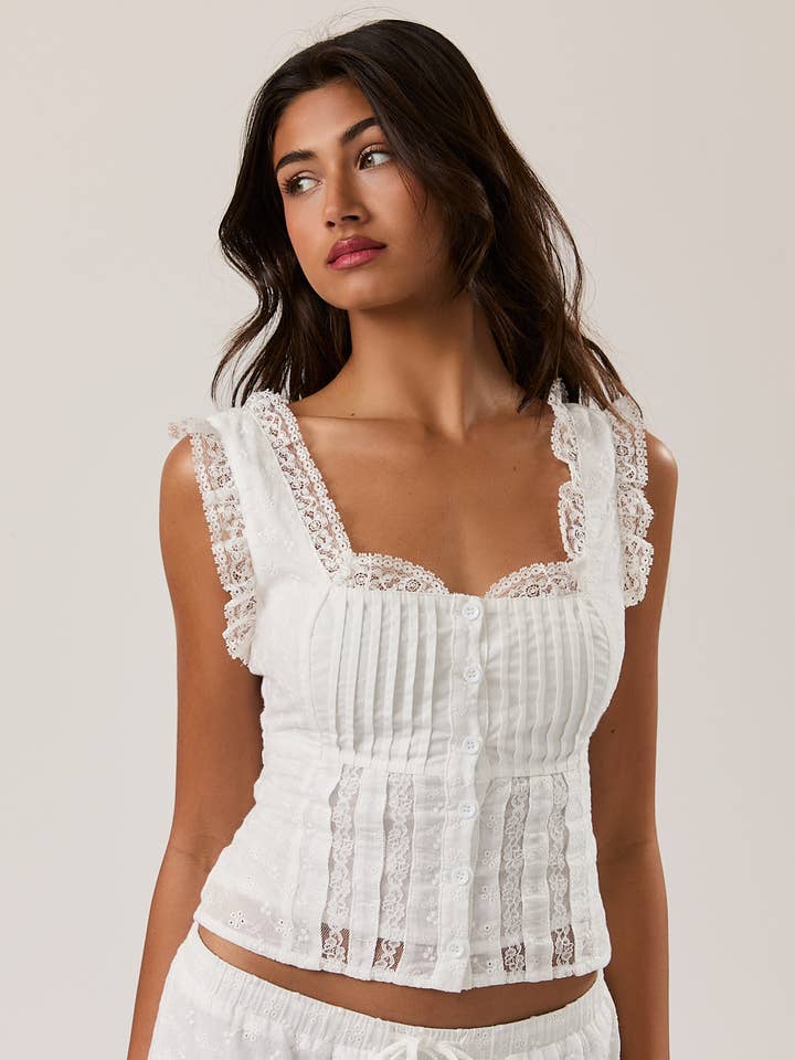 Haut sans manches à encolure carrée avec volants pour la vente par LE LIS