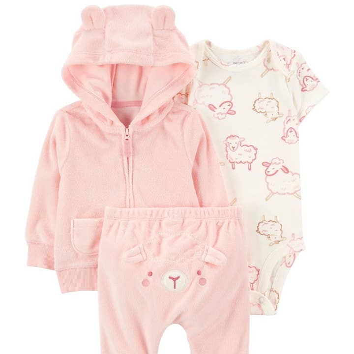 Three-piece set of jacket, pants, and short bodysuit, sheep design for wholesale by Nenina & Co