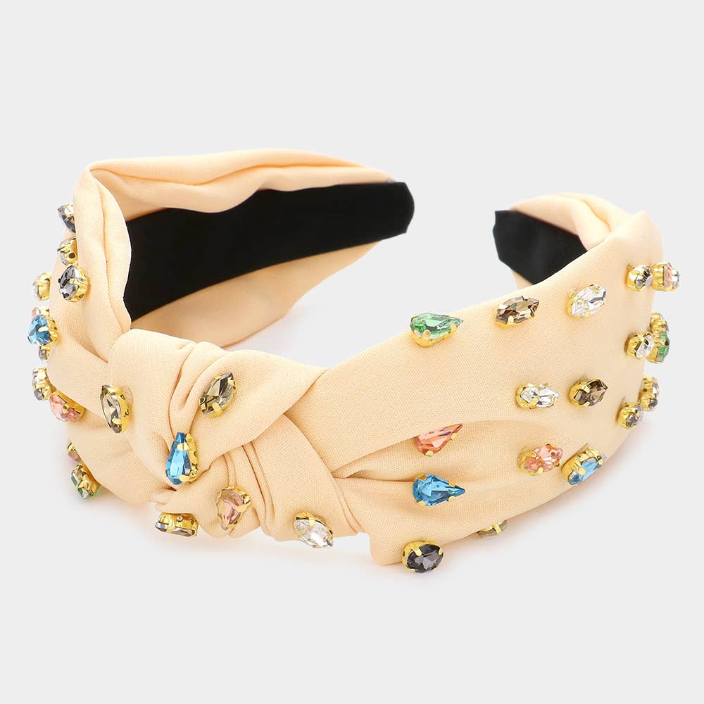 Sensibling Corp. – wholesale Pannband - Dam – Hårband med knut och utskuret mönster, dekorerat med tårformad markissten.5