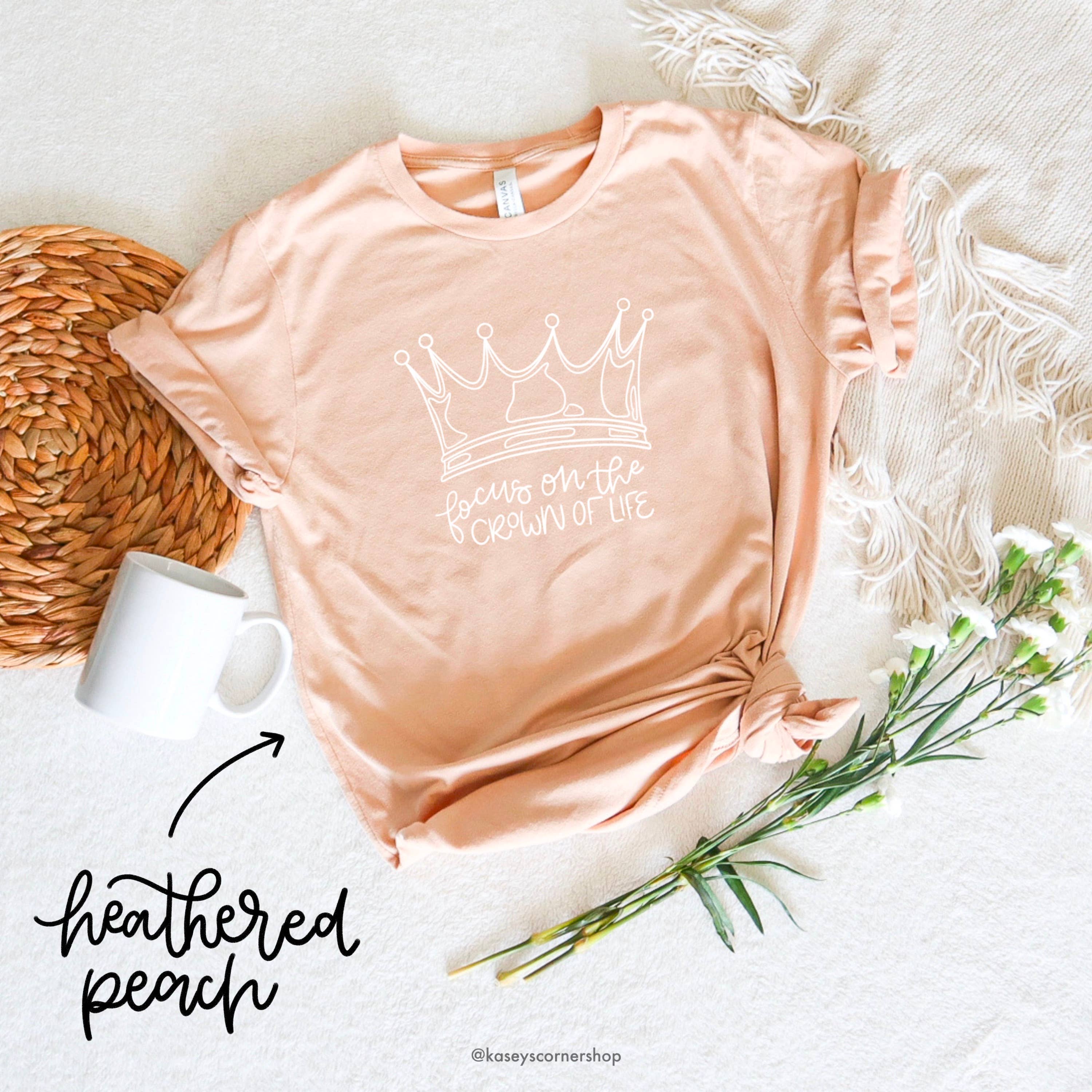 Common Grace Print Shop - Wholesale Screen Printed T-Shirt - Women's - Focus on the Crown Christian Apparel, Short Sleeve Tee3