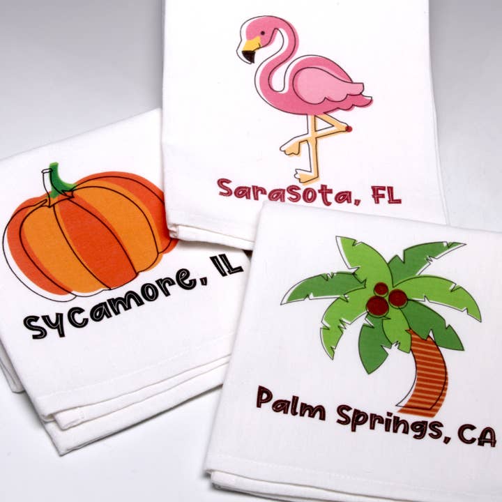 Liane Fried Studio - Wholesale Tea Towel - CUSTOM PLACE NAME TOWELS: Design your own towel!