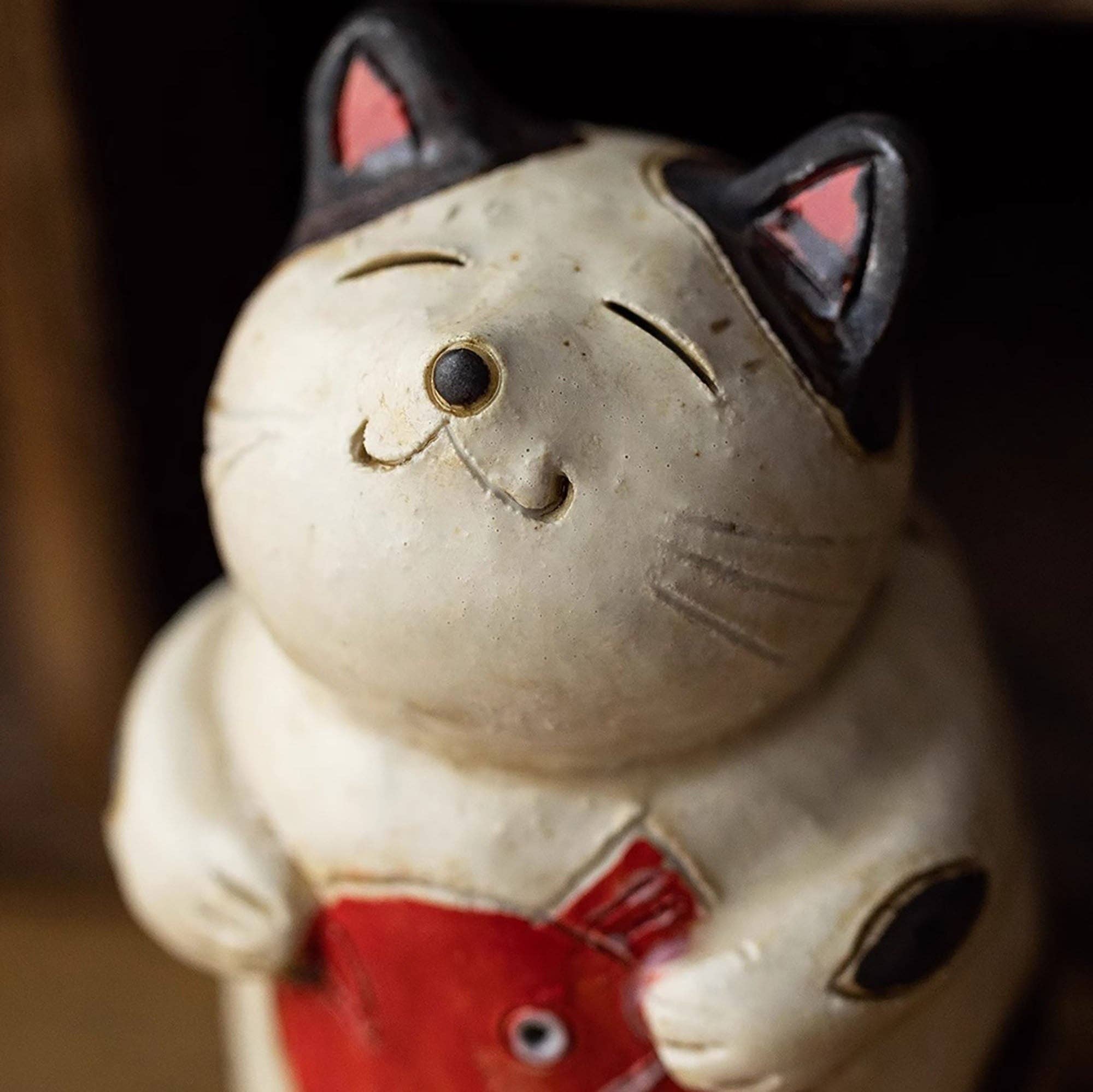 MinoCraft - Vente Porte-encens - Porte Encens en céramique rustique Maneki-neko et carpe Koi5