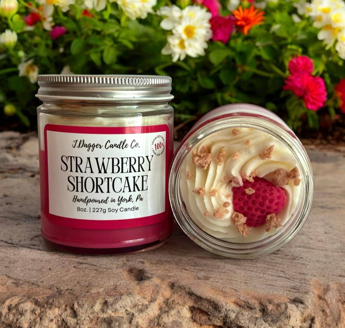 J Dagger Candle Co. - Wholesale Jar/Filled Candle - 8oz. Strawberry Shortcake Soy Dessert Candle