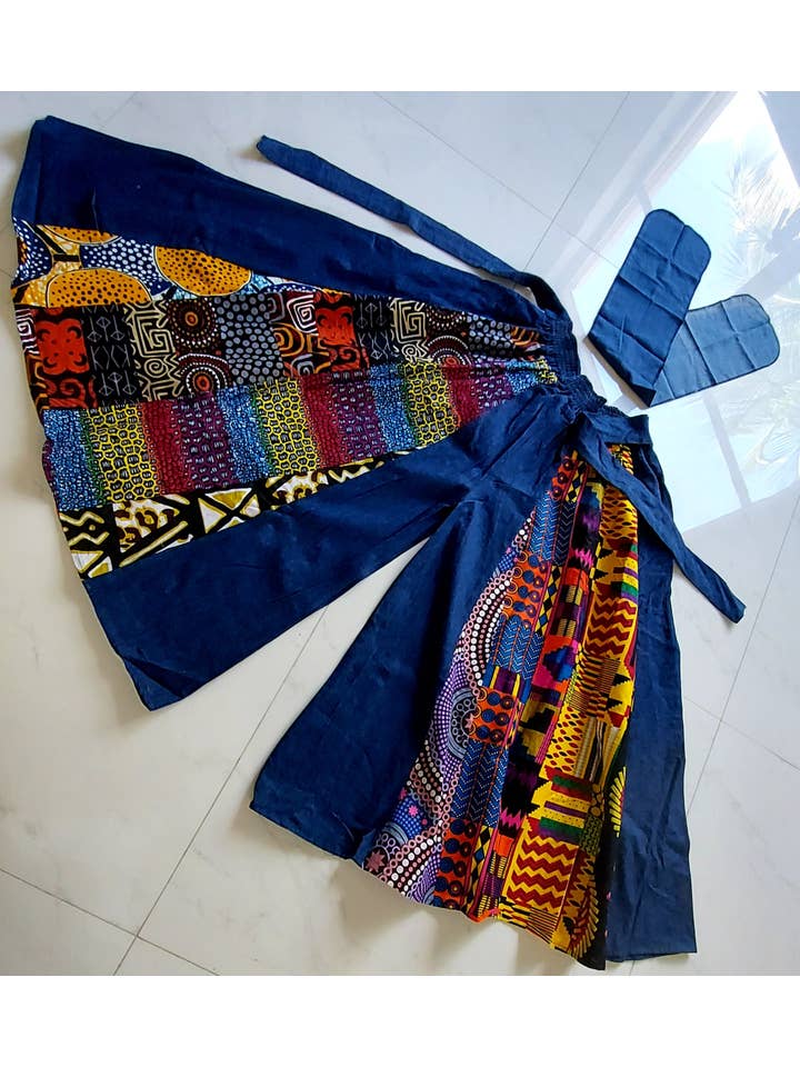 India Batik - Wholesale Pants - Women's - 702- Women Palazzo Pant - Denim/Multi Prints7