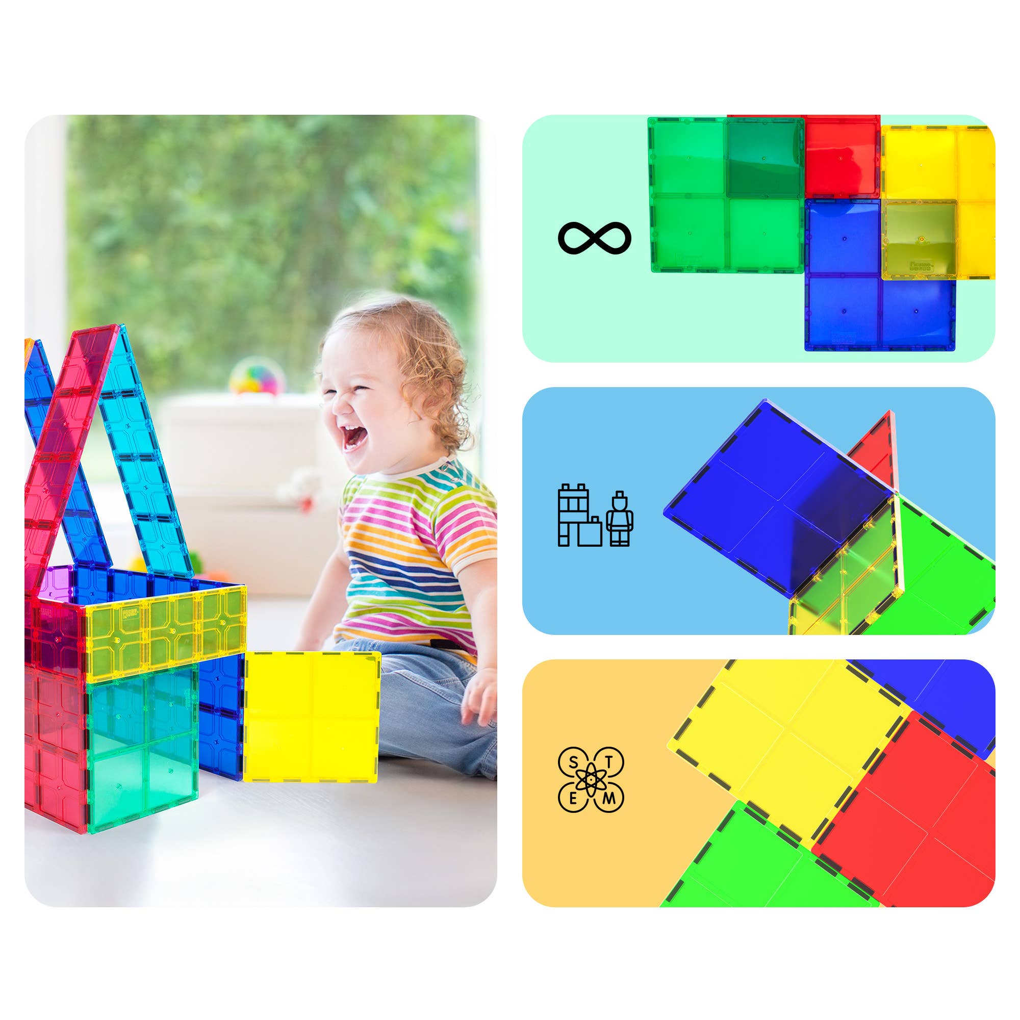 PicassoTiles - Wholesale Toy Set - Kids - PicassoTiles 4pc Large Square Magnet Tiles Expansion Pack4