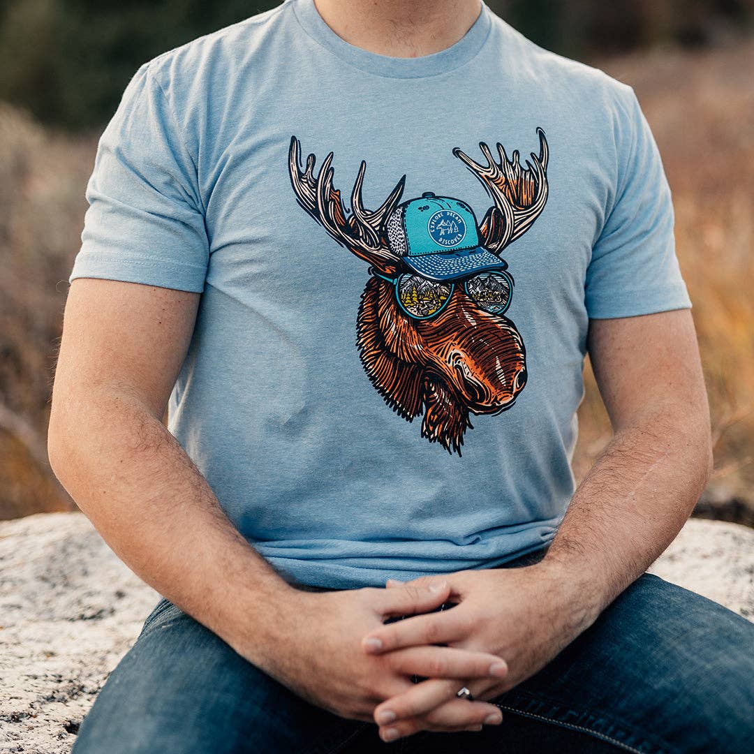Heather Columbia Blue Rocky the Colorado Moose T-Shirt for wholesale on Faire4