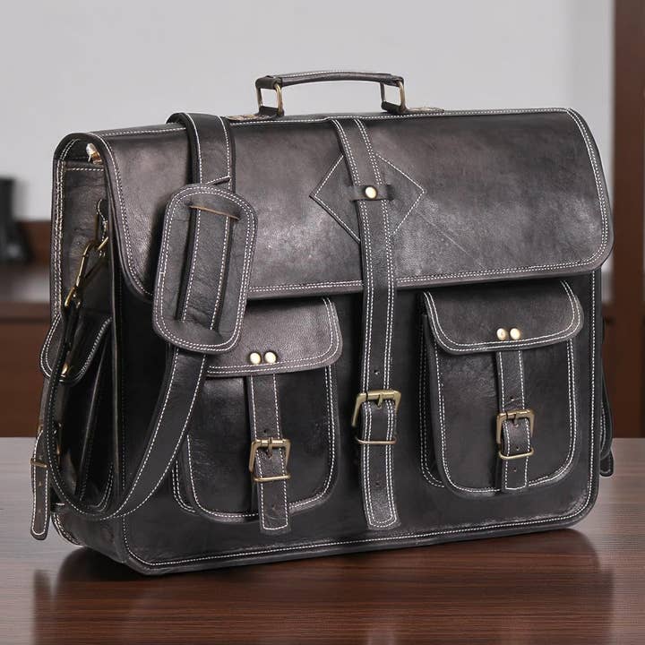 Black Full-Grain Leather Shoulder Bag – Handmade Bag for wholesale by Hana Exports