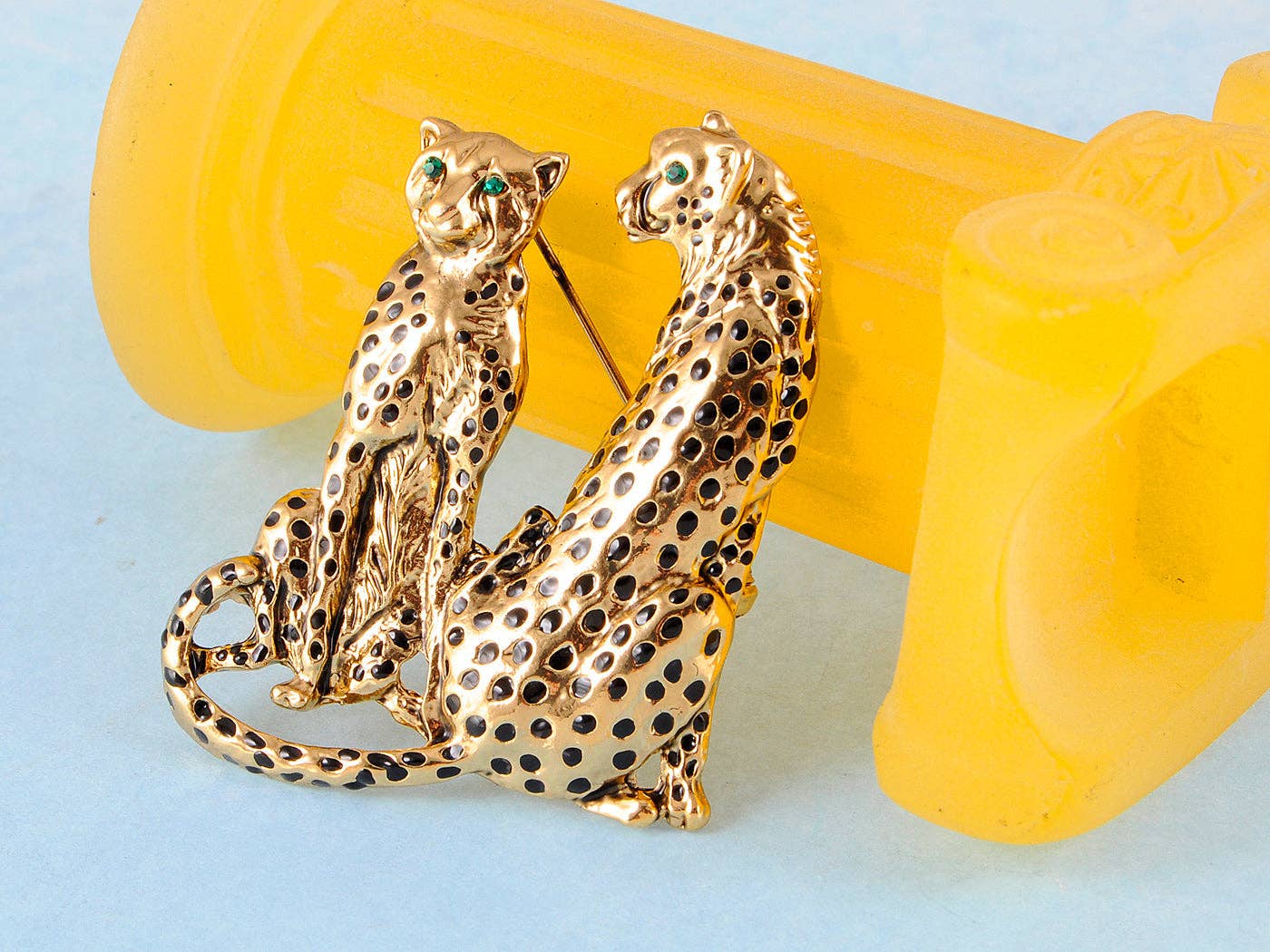 AK Brand - Wholesale Brooch - Turquoise Blue Spotted Leopard Family Twin Lover Brooch Pin1