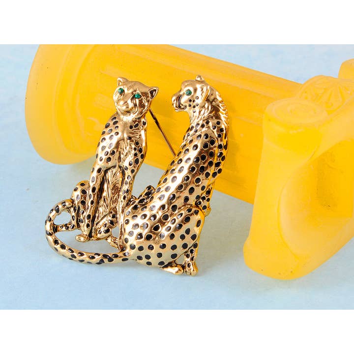 AK Brand - Wholesale Brooch - Turquoise Blue Spotted Leopard Family Twin Lover Brooch Pin1