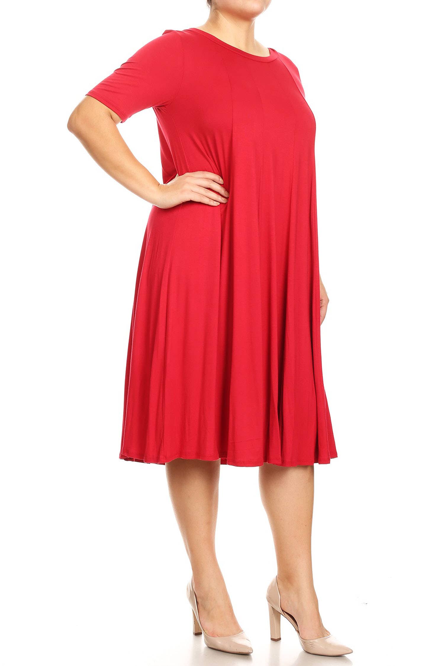 MOA COLLECTION - Wholesale Dress - Women's - Women's Plus Size A-Line Round Neck Casual Solid Midi Dress33