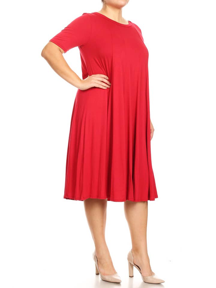 MOA COLLECTION - Wholesale Dress - Women's - Women's Plus Size A-Line Round Neck Casual Solid Midi Dress33