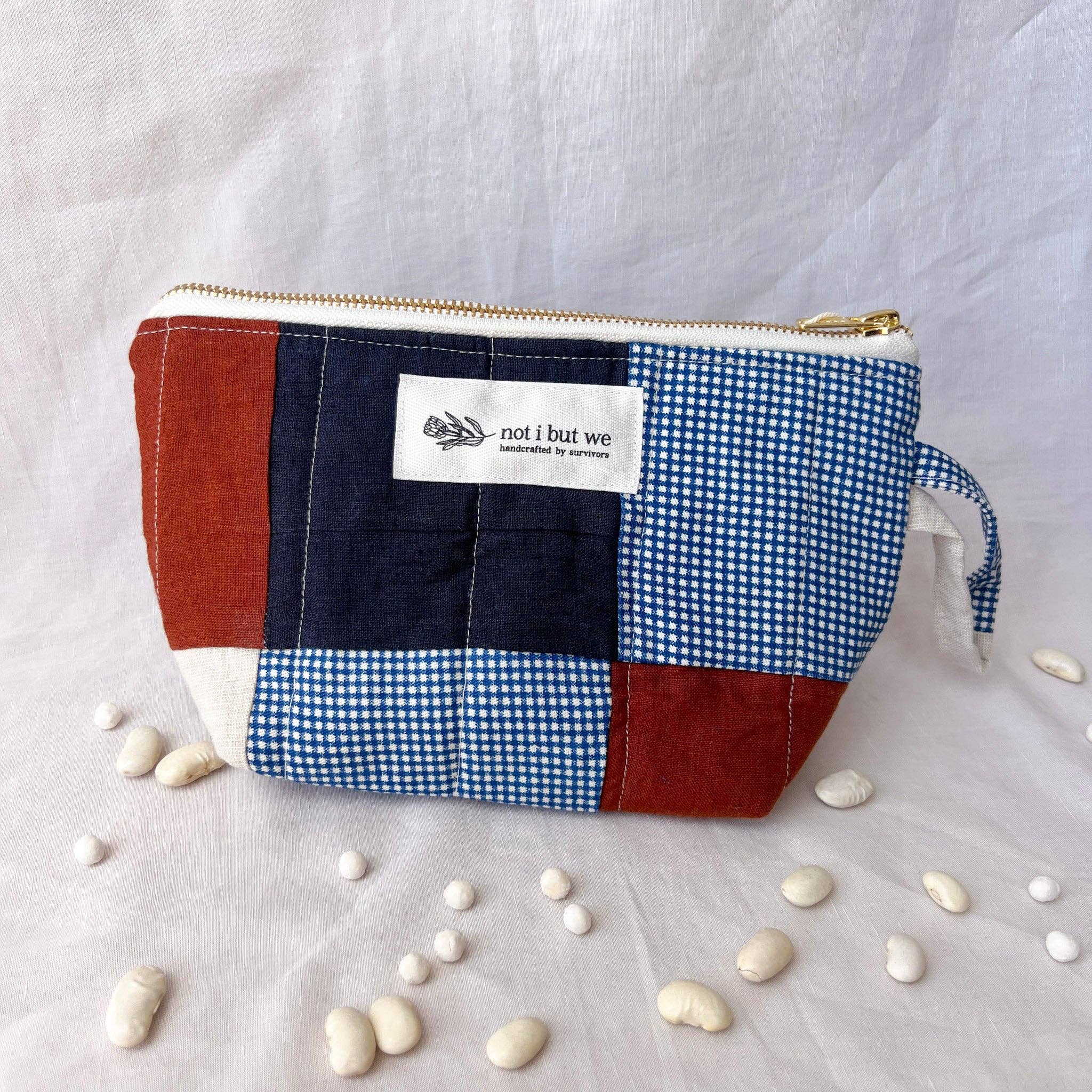 Not I But We - Wholesale Makeup/Cosmetic Bag - Quilted Patchwork Cosmetic Pouch | Upcycled Linen Makeup Bag10