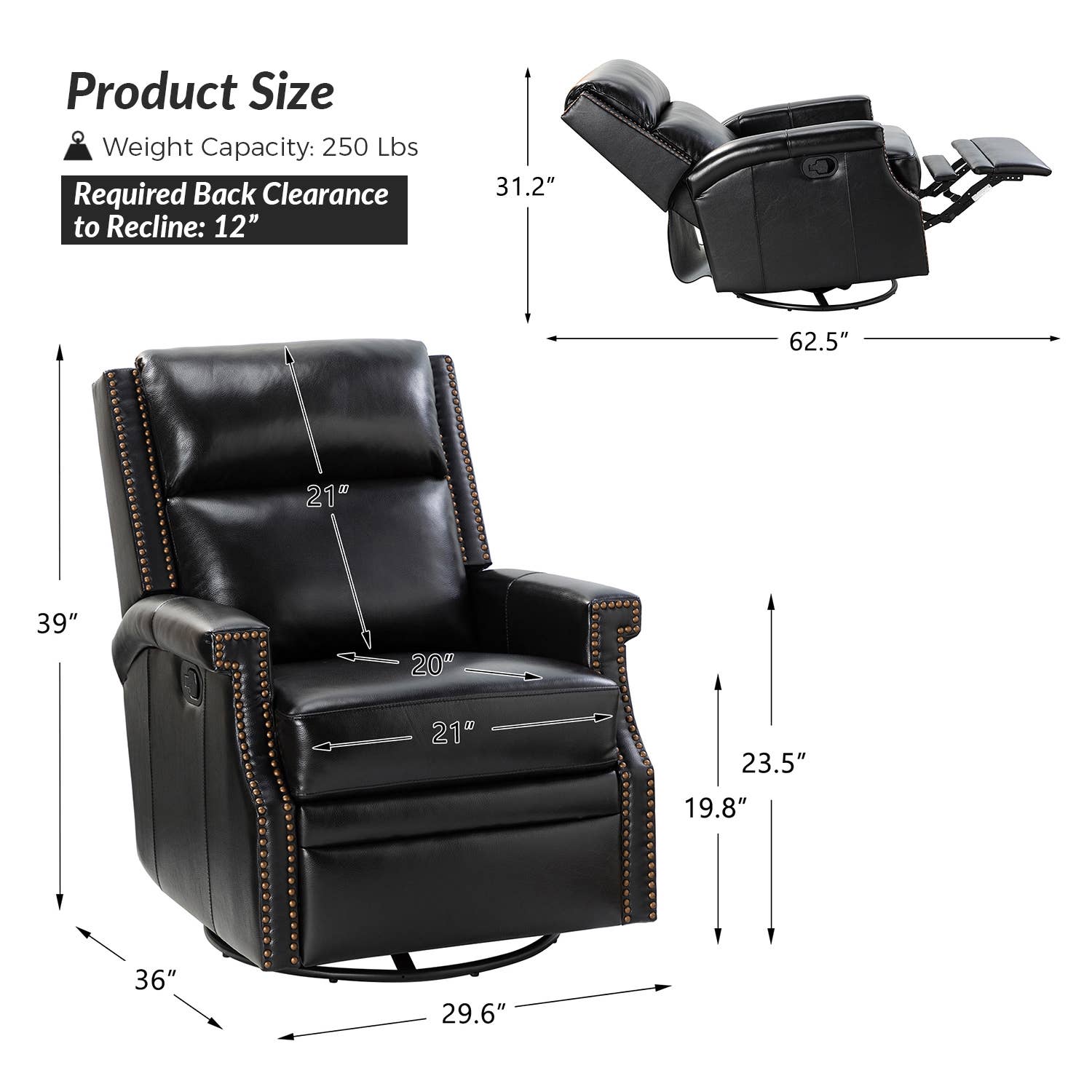Karat Home - Wholesale Chair - Louise Genuine Leather Swivel Rocker Recliner15