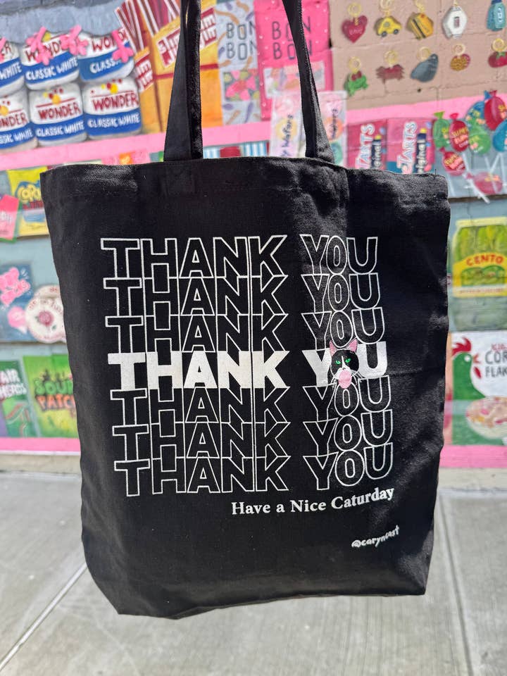 Mr. Snacks Thank You Tote Bag for wholesale by Caryn Cast Art