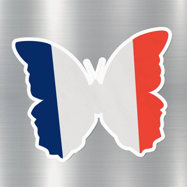 France Butterfly Flag Sticker for wholesale by GraffMerch.com