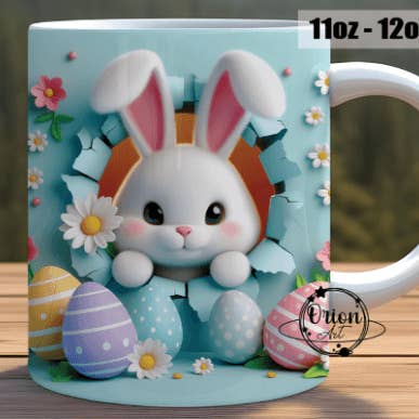 3D Effect Bunny & Daisy funny Easter MUG + coaster , dishwasher safe dishwasher safe 10 oz mug (Copy) for wholesale by SubliMasterUK