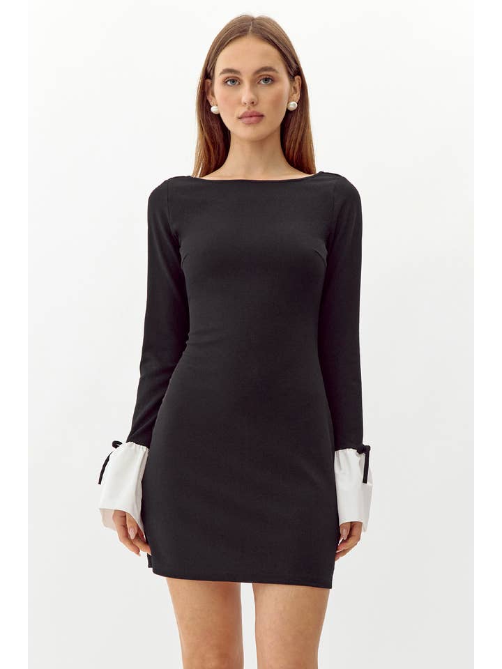 Black Vicki Contrast Cuff Mini Dress for wholesale on Faire