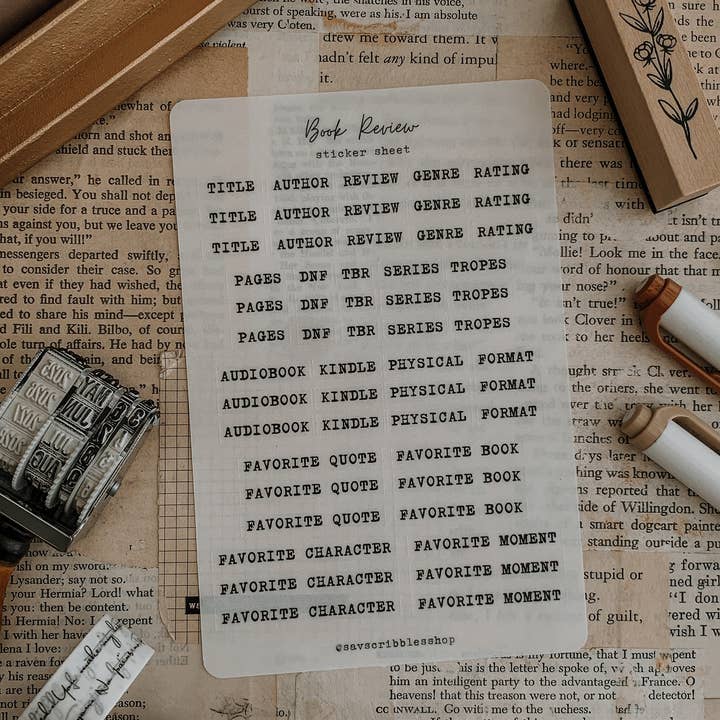 Book Review Sticker Sheet for wholesale by Savannah Scribbles Shop