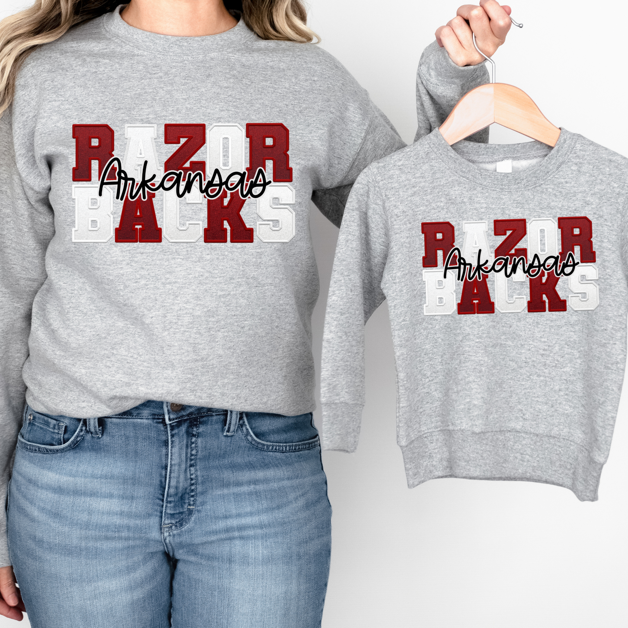 GREY Faux Chenille Razorback Crew-YOUTH for wholesale on Faire1