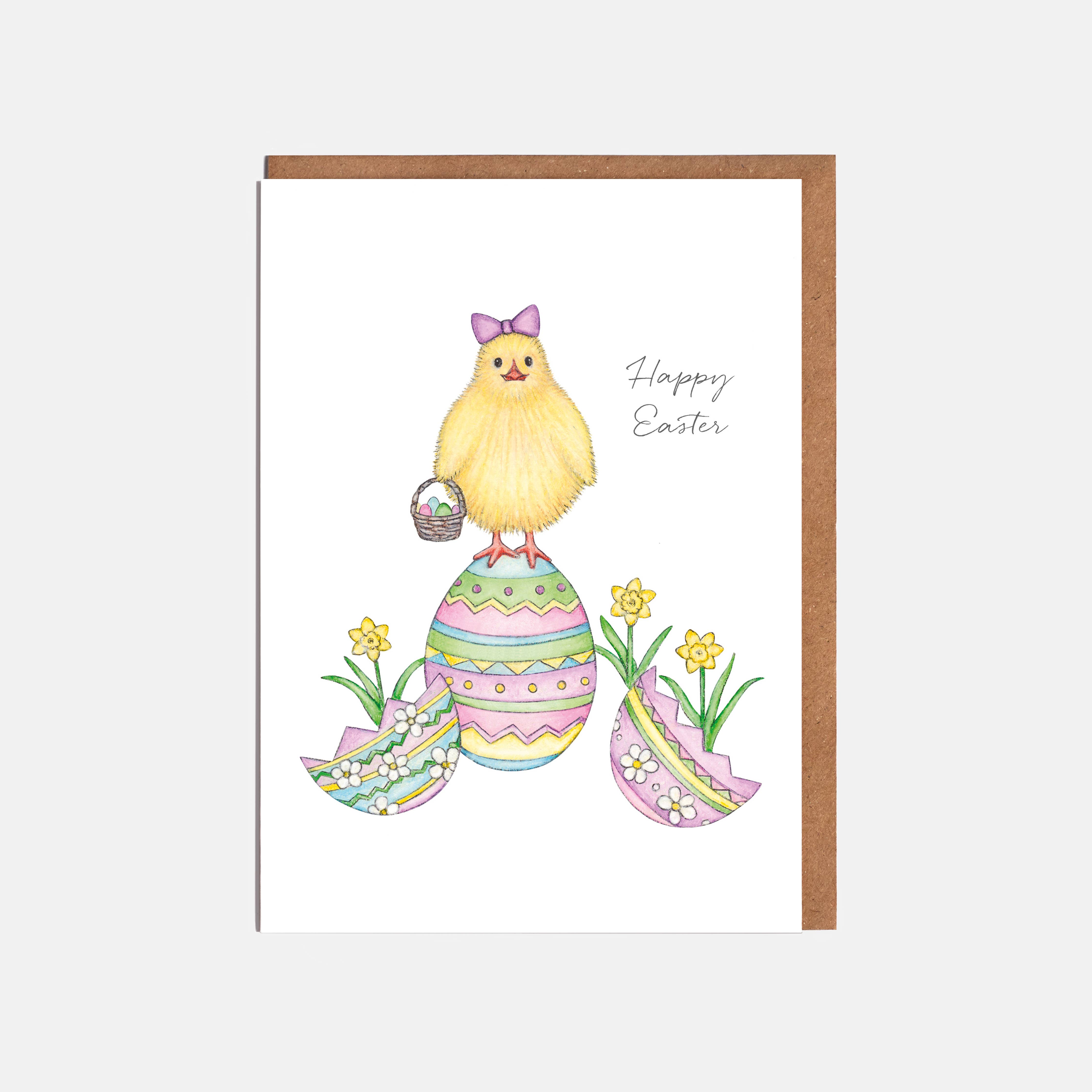 Lottie Murphy - Wholesale Easter Card - Chick, Eggs & Daffodil Easter Card - 'Happy Easter'