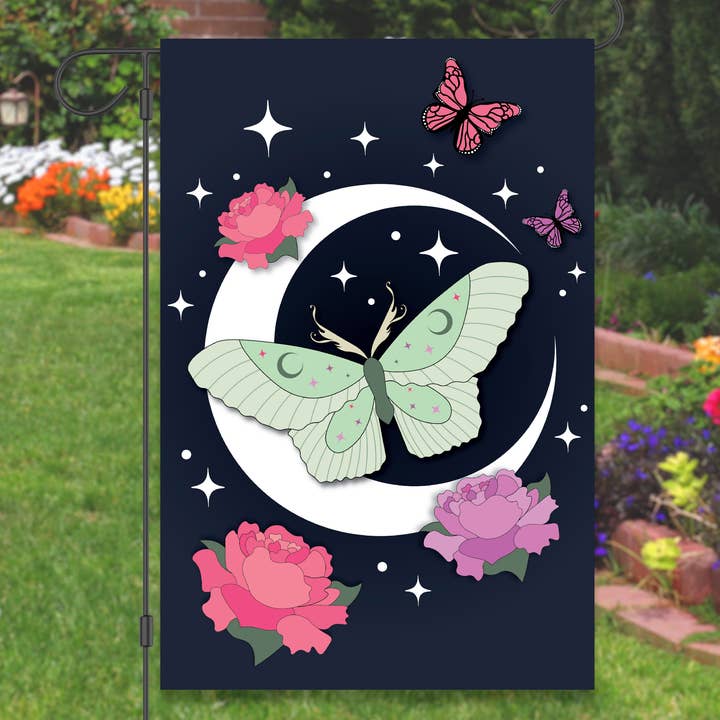 Happy Cow Lawn Decor - Wholesale Outdoor Ornament/Decor - Luna Moth Garden Flag