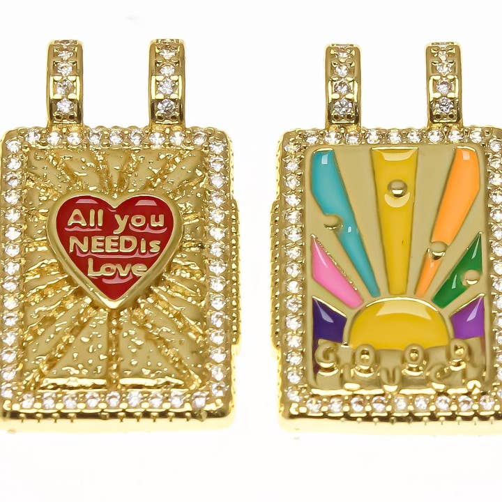 Jewel Pledge - Wholesale Individual Charm/Pendant - 18k Gold Love & Luck CZ Dog Tag Charm CPG1714,CPG17110