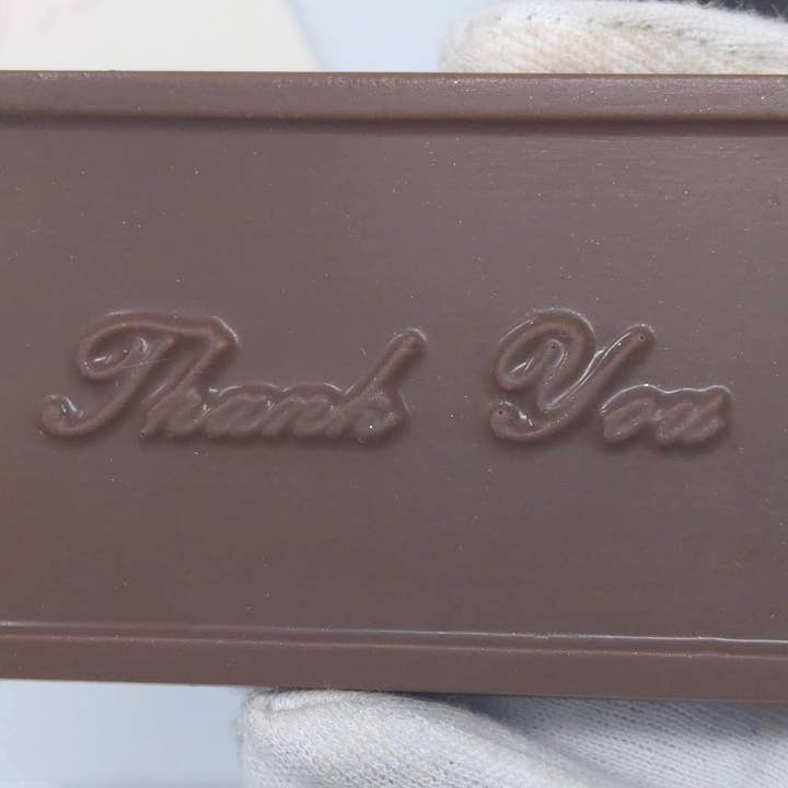 Thank You' Small Card Solid Chocolate (optional Gold) for wholesale by Wild Angel Treats, LLC