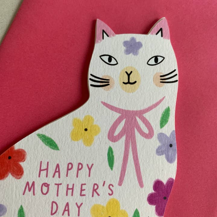 Kitty Kenda Papergoods - Wholesale Birthday Card - Sitting Kitty Floral Shaped Cat Greeting Card