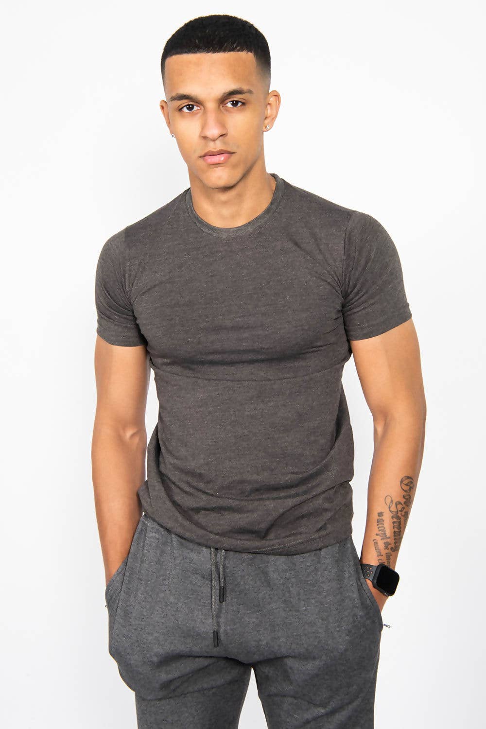 J5FASHION – wholesale T-shirt – men's – Charcoal Marl Muscle Fit Tee0