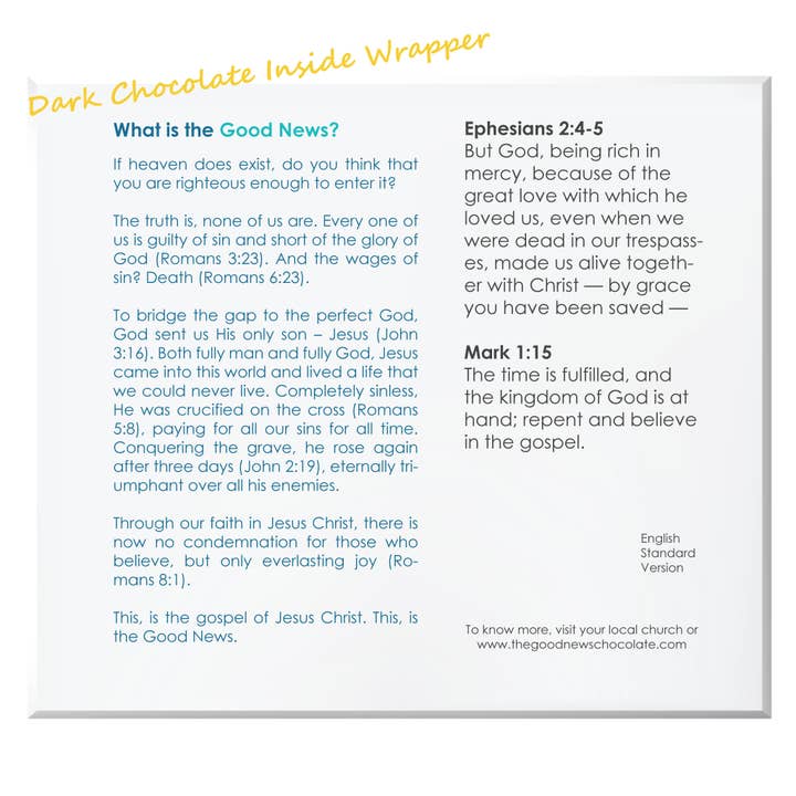 The Good News Chocolate – Engroshandel Chokoladebar – Den Gode Nyheders Evangelium Chokoladebar - 2 Kasser (100x barer)