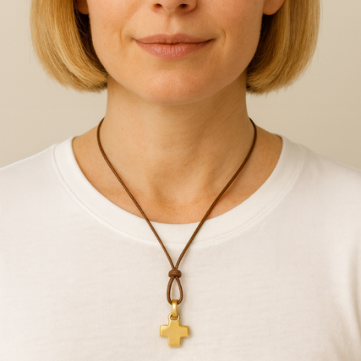 Deborah Grivas Designs - Wholesale Pendant/Charm Necklace - Matte Gold Cross Charm Crisscross Black Waxed Linen 16" Necklace2