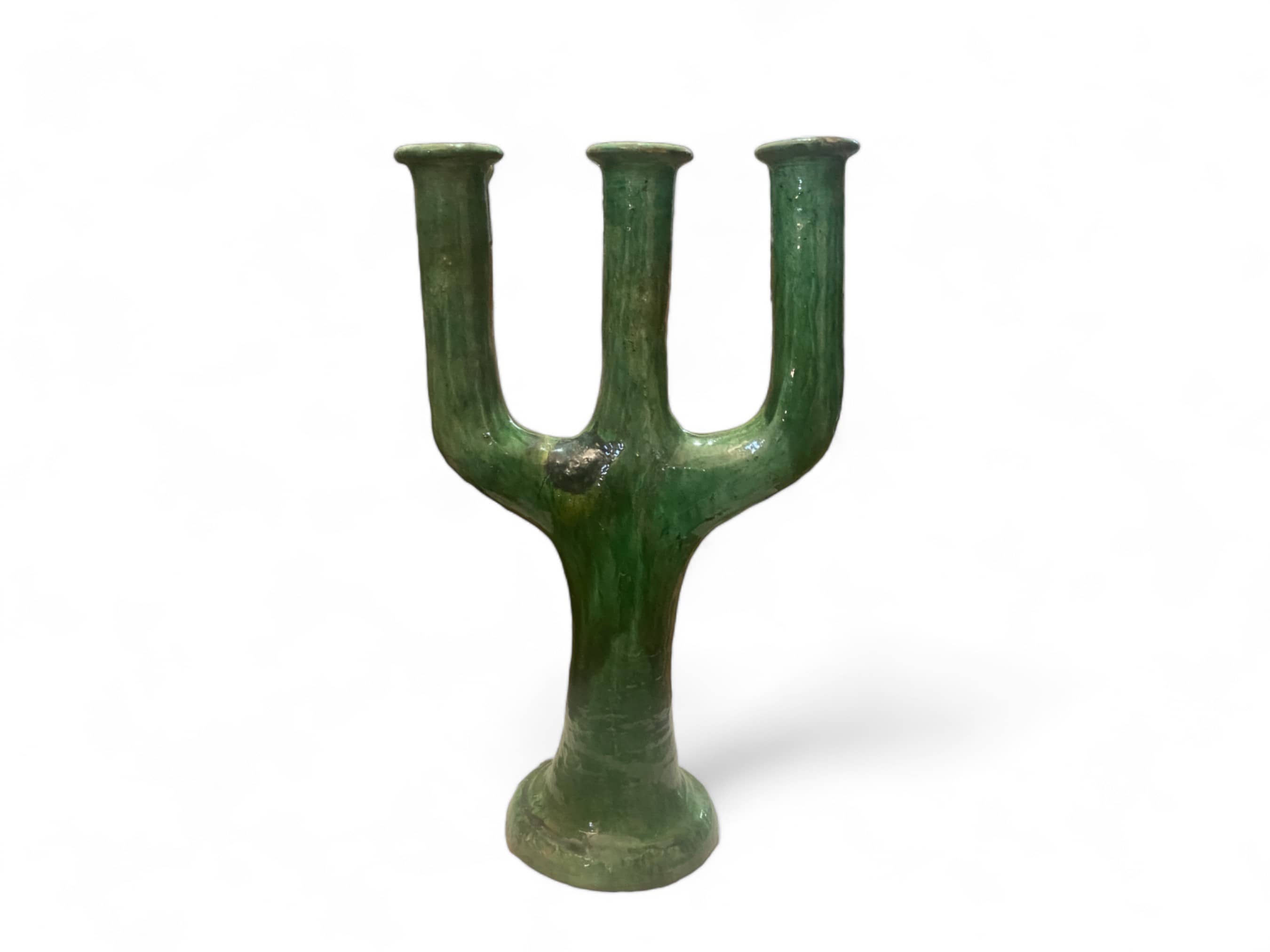 Moroccantastics - Wholesale Candle Holder - Handcrafted Moroccan Green Tamegroute Large 3-Branch Candlestick Holder3