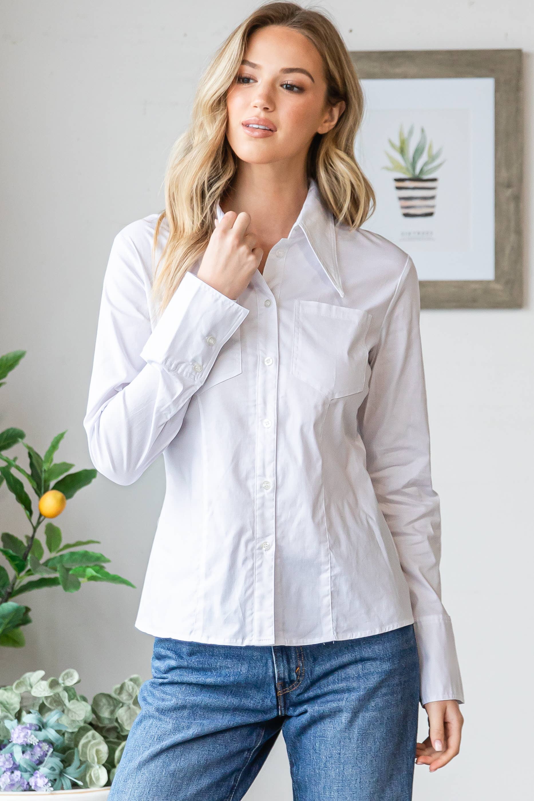 KIWI – Großhandel Hemd mit Button-down-Kragen – Damen – IT2451 Slim Fit Stretch Baumwoll-Popeline Button-Down-Hemd7